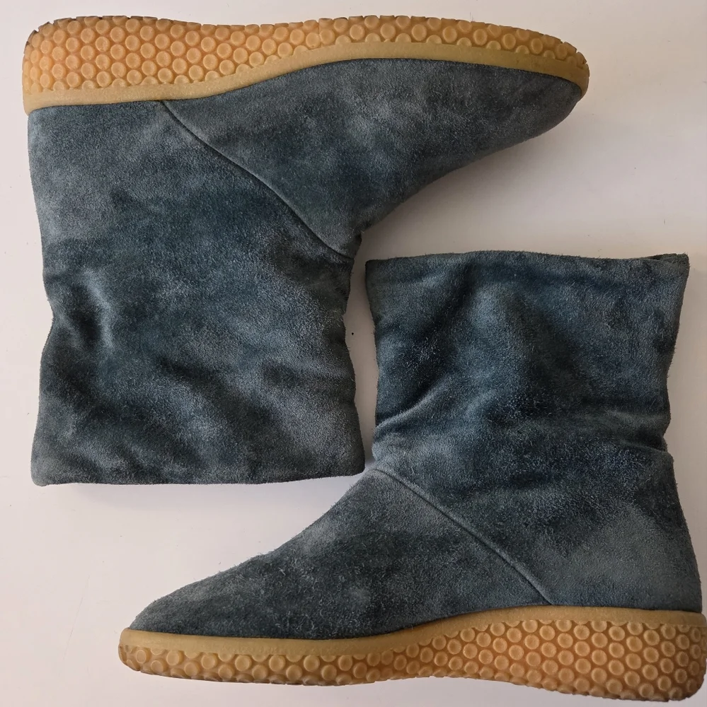Oswald Womens 5.5-6 Austrian Green Suede Wool Shearling Ankle Boots Forest Fairy